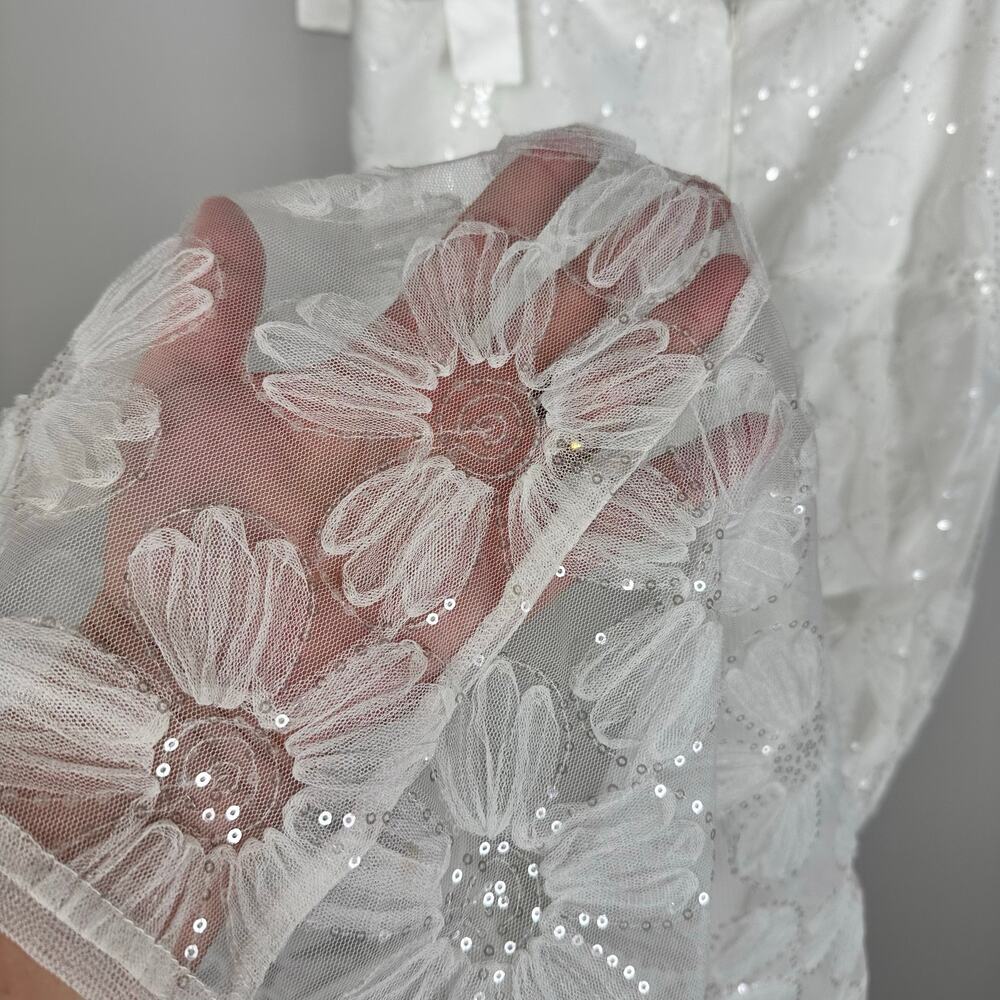 Adrianna Papell Tie Strap Lace Overlay Floral Midi Cocktail Dress White Size 16 - Picture 7 of 16